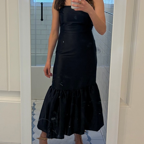 Caroline Constas Navy Satin Midi Dress - Picture 3 of 3